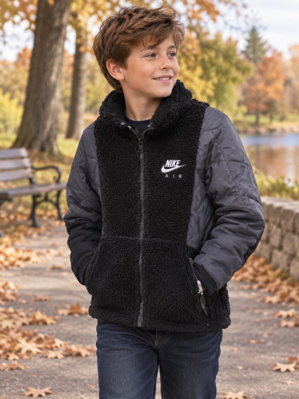 Nike Jacket Kids Large Black Fleece Pullover 1/2 Zip Swoosh Youth Boys Outdoors